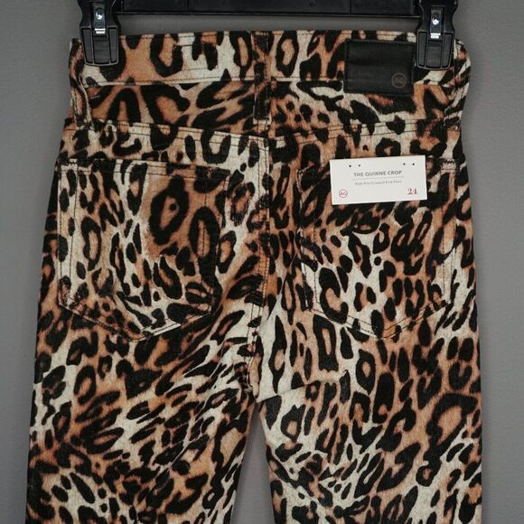 New AG The Quinne Crop High Rise Kick-Flare Pants in Bold Leopard Ivory Dust 24 - Picture 10 of 15